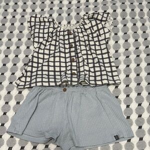Gerber Black and White Checkered Top with Gray Shorts